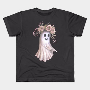 Boho Floral Cute Ghost Kids T-Shirt